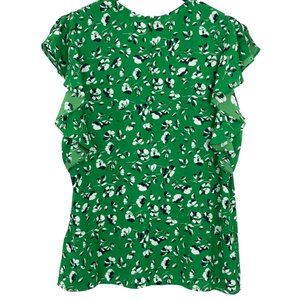 Ralph Lauren Floral Flutter Sleeve Blouse Irish Kelly Green Sz L NWOT